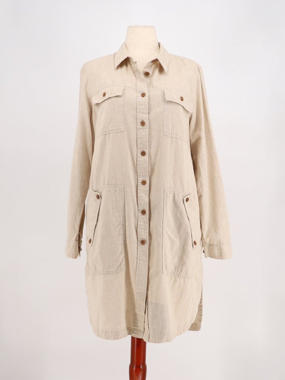 DULUTH TRADING CO. Women's Artisan Hemp Duster Shirt in Beige Size L - Picture 2 of 7